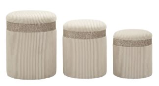 PUFF C/CONTENITORE CORTINA CREMA SET 3 PZ CM Ø 40,5X49,5-35X42-31X38