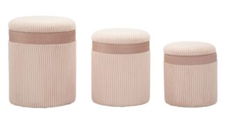 PUFF C/CONTENITORE CORTINA ROSA SET 3 PZ CM Ø 40,5X49,5-35X42-31X38