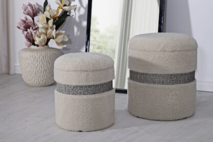 PUFF C/CONTENITORE SAINT-MORITZ CREMA SET 2 PZ CM Ø 40X47-32X38 - immagine 9