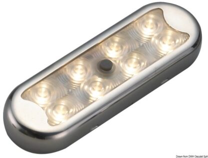Plafoniera Bimini inox compatta a 8 LED fondo piatto, con interruttore 13.525.02 Osculati