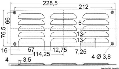 Griglia areazione inox 76 x 229 mm 53.021.06 Osculati