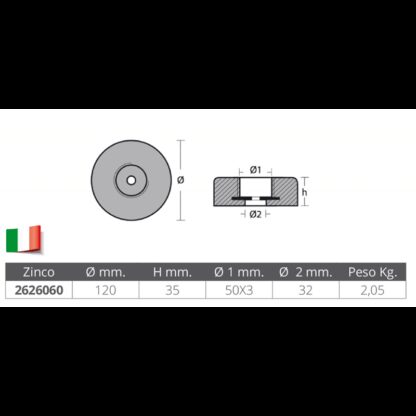 TECNOSEAL Anodi di Protezione ANODO POPPA Ø MM.120 - immagine 2