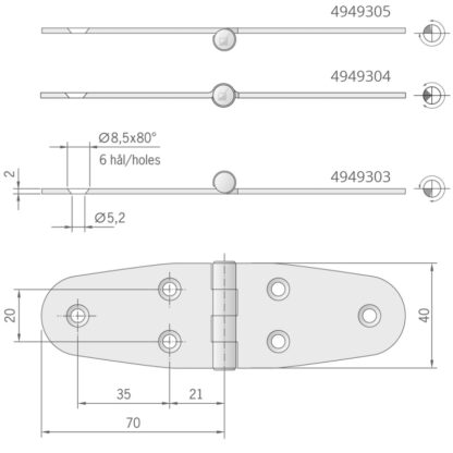 ROCA Cerniere Inox Spessore mm.2 CERNIERA INOX MM.140X40 1/2 INCASSO - immagine 2