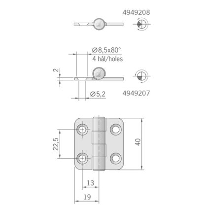 ROCA Cerniere Inox Spessore mm.2 CERNIERA INOX MM.40X38 STANDARD - immagine 2