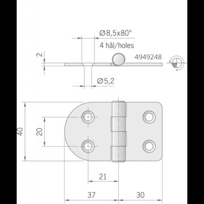 ROCA Cerniere Inox Spessore mm.2 CERNIERA INOX MM.67X40 STANDARD - immagine 2