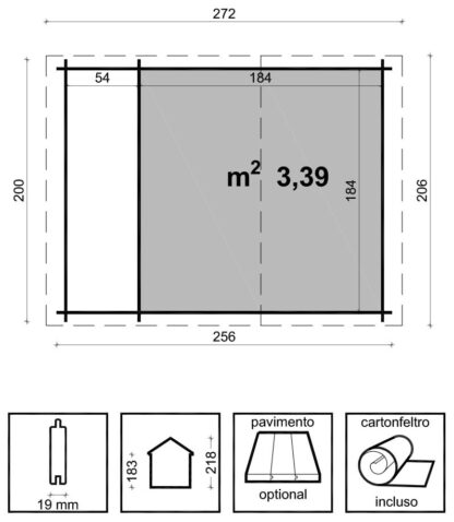 CASETTE IN ABETE GREZZO CASETTA CON LEGNAIA AVA CM. 200X200 - immagine 2