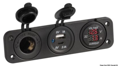 Voltmetro/Amperometro digitale 12V e USB-A + USB-C 14.517.29 Osculati