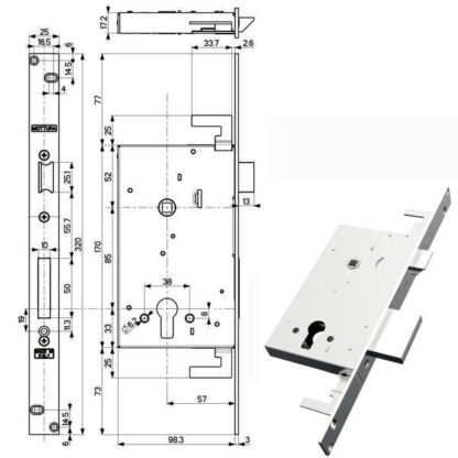 SERRATURA INFILARE FERRO TRIPLICE    89B85 MOTTURA 89B850W000 MOTTURA SERR.ALL/FERRO INF.  S MOTTURA