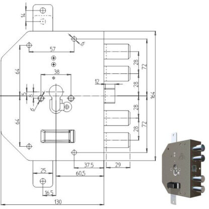 SERRATURA SIC.TRIPLICE SX CIL.           2250PE CR 2250G-51 CR SERR.LEGNO APPLICARE      S CR