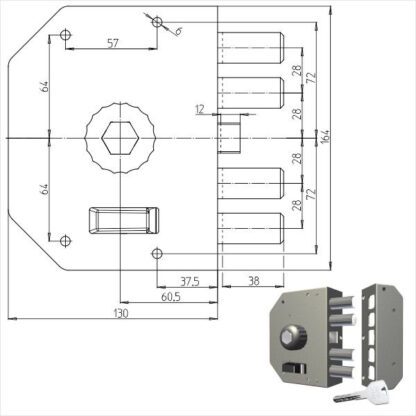 SERRATURA SIC.SEMPLICE SX POMPA           3050P CR 3050P-51NT200/29 CR SERR.LEGNO APPLICARE      S CR