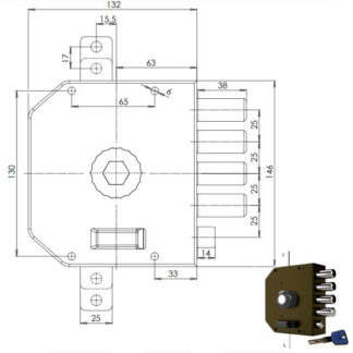 SERRATURA SIC.TRIPLICE DX POMPA         3250 MC CR 3250P-01MCK55/29 CR SERR.LEGNO APPLICARE      S CR