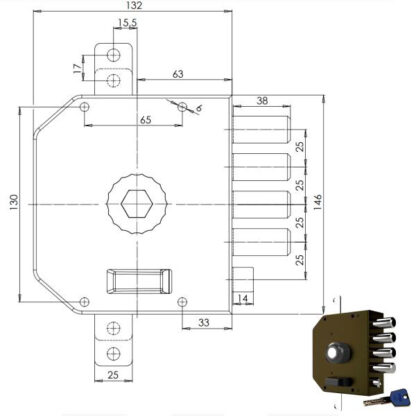 SERRATURA SIC.TRIPLICE SX POMPA         3250 MC CR 3250P-51MCK55/29 CR SERR.LEGNO APPLICARE      S CR