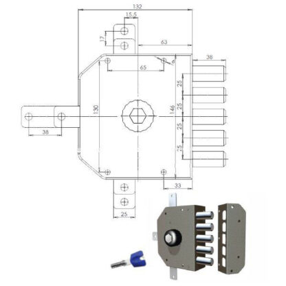SERRATURA SIC.QUINTUPLICE SX POMPA      3300 MC CR 3300P-51MCK55/29 CR SERR.LEGNO APPLICARE      S CR