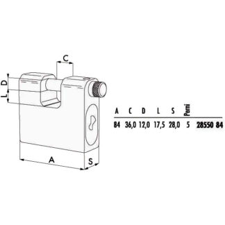 LUCCHETTO CORAZZATO mm 84 SERRANDE KA   28550 CISA 28550840KC LG1458 CISA LUCCHETTI               S CISA