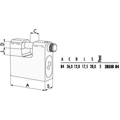 LUCCHETTO CORAZZATO mm 84 SERRANDE KA   28550 CISA 28550840KC LG1458 CISA LUCCHETTI               S CISA