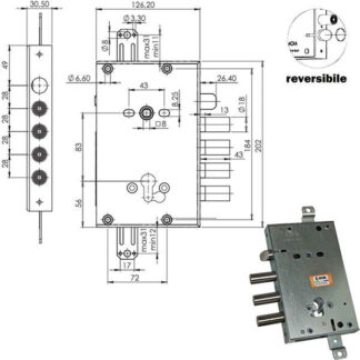 SERRATURA SIC.TRIPLICE CIL. E63 RCI664+10/280 MOIA RCI664/280RFB+10,0 MOIA SERR.BLINDATE           S MOIA SERRATURE