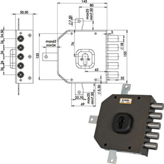 SERRATURA SIC.QUINTUPL.DX CIL. A455 MOIA A455DXB MOIA SERR.LEGNO APPLICARE S MOIA SERRATURE