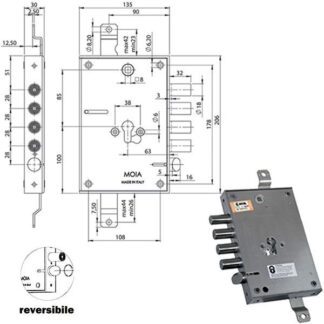 SERRATURA SIC.TRIPLICE SX CIL.E63 RMEF664/280 MOIA RMEF664/280DFB MOIA SERR.BLINDATE           S MOIA SERRATURE