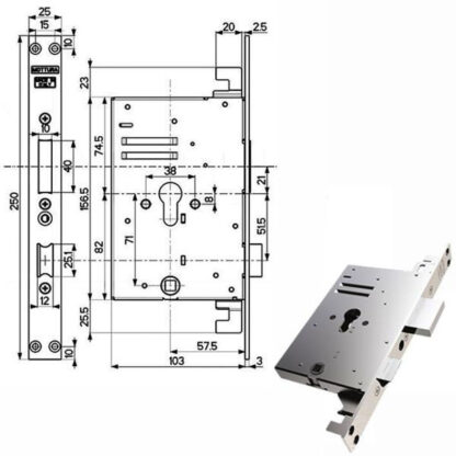 SERRATURA INFILARE FERRO TRIPLICE    89B75 MOTTURA 89B750W00T MOTTURA SERR.ALL/FERRO INF.  S MOTTURA