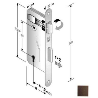 SERRATURA PATENT mm 8x90 E25 BT BRONZATA        GB 48 040 025 +E BONAITI SERR.LEGNO INFILARE  S BONAITI