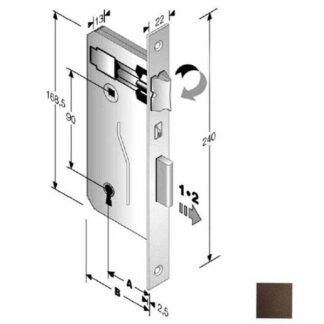 SERRATURA PATENT mm 8x90 E25 BQ BRONZATA        GB 48 040 025 +C BONAITI SERR.LEGNO INFILARE  S BONAITI