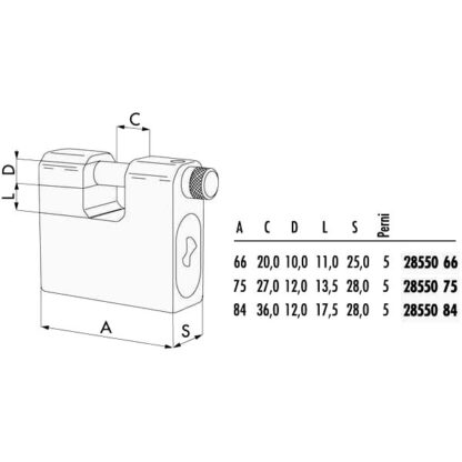 LUCCHETTO CORAZZATO mm 84 SERRANDE      28550 CISA 2855L.84.0 CISA LUCCHETTI               S CISA