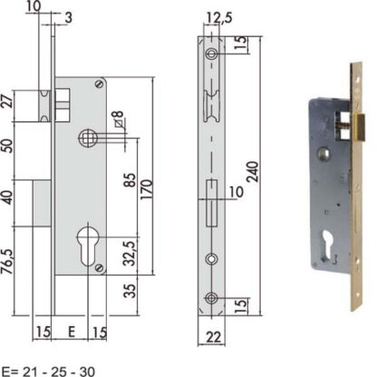 SERRATURA INFILARE LEGNO           5C011-20-0 CISA 5C012.20.0 EX 5C011.20.0 CISA SERR.LEGNO INFILARE     S CISA