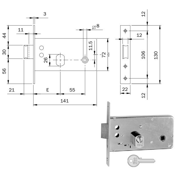 SERRATURA INFILARE FASCE ALL F22 E 60  725600 ISEO 725600 ISEO SERR.ALL/FERRO INFILARE S ISEO