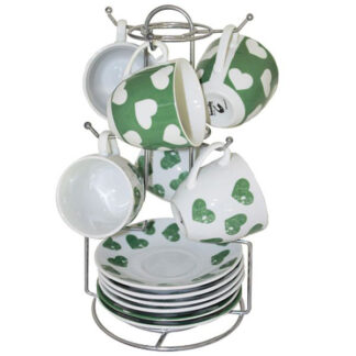TAZZA CAFFE C/APPENDINO CUORI VERDI   Pz.6 BORELLA 24155 TAZZE CERAMICA               C BORELLA