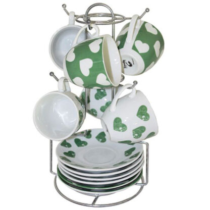 TAZZA CAFFE C/APPENDINO CUORI VERDI   Pz.6 BORELLA 24155 TAZZE CERAMICA               C BORELLA