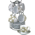 TAZZA CAFFE C/APPENDINO CUORI BEIGE   Pz.6 BORELLA 23933 TAZZE CERAMICA               C BORELLA