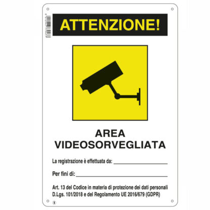 CARTELLO AREA VIDEOSORVEGLIATA    20x 30 ALLUMINIO CIV.A01.069 SEGNALETICA                  F MACHIERALDO
