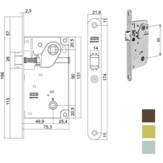 SERRATURA INF.LEGNO CENTRO E50 BAGNO BR   1012 AGB B01012.50.22 AGB SERR.LEGNO INFILARE      S AGB SERRATURE