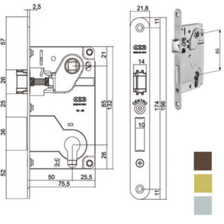 SERRATURA INF.LEGNO CENTRO E50 BRONZATA   1024 AGB B01024.50.22 AGB SERR.LEGNO INFILARE      S AGB SERRATURE