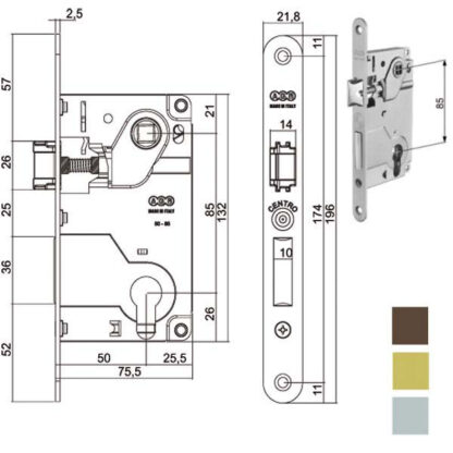 SERRATURA INF.LEGNO CENTRO E50 CROMO OP.  1024 AGB B01024.50.34 AGB SERR.LEGNO INFILARE      S AGB SERRATURE