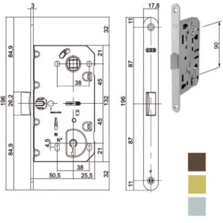 SERRATURA INF.LEGNO MEDIANA E35 BRONZATA  1101 AGB B01101.35.22 AGB SERR.LEGNO INFILARE      S AGB SERRATURE