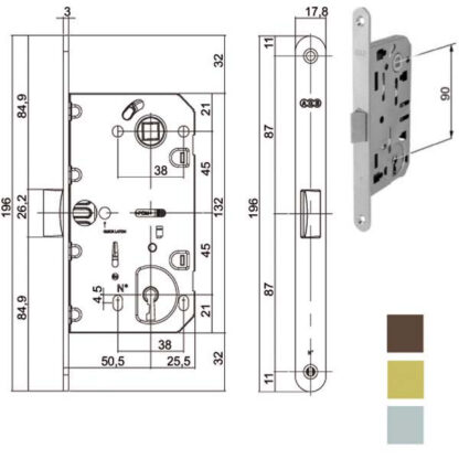 SERRATURA INF.LEGNO MEDIANA E60 BRONZATA  1101 AGB B01101.60.22 AGB SERR.LEGNO INFILARE      S AGB SERRATURE