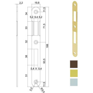 INCONTRO SERRATURE PATENT BT 8x70 BRONZATO 570 AGB B00570.01.22 AGB SERR.LEGNO INFILARE      S AGB SERRATURE