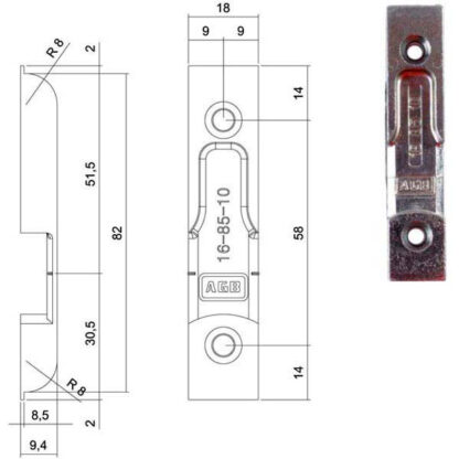 INCONTRO NOTTOLINI SICURTOP mm 18x82    W01692 AGB W01692.01.02 AGB SERR.LEGNO INFILARE      S AGB SERRATURE