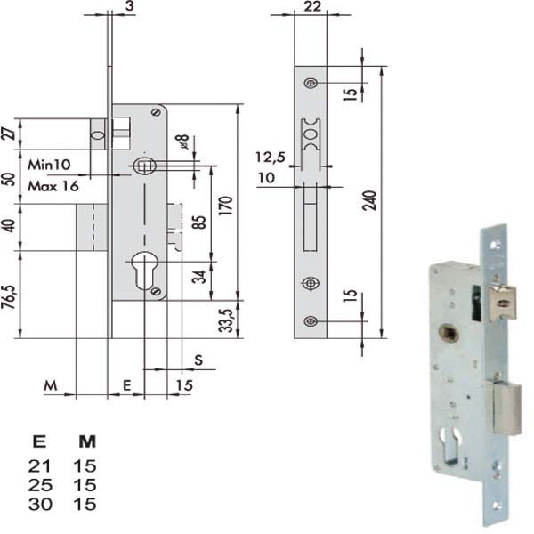 SERRATURA INFILARE MONTANTI ALL 44661-20-0 CISA 44660.20.0 CISA SERR.ALL/FERRO INFILARE S CISA