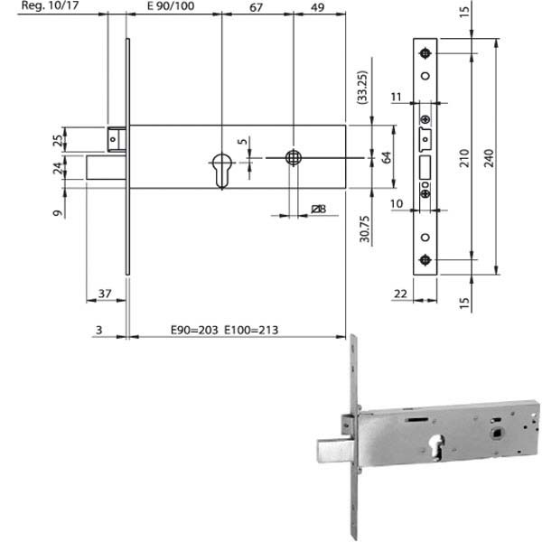 SERRATURA INFILARE FASCE ALL F22 E 90  961120 ISEO 961120902 ISEO SERR.ALL/FERRO INFILARE S ISEO