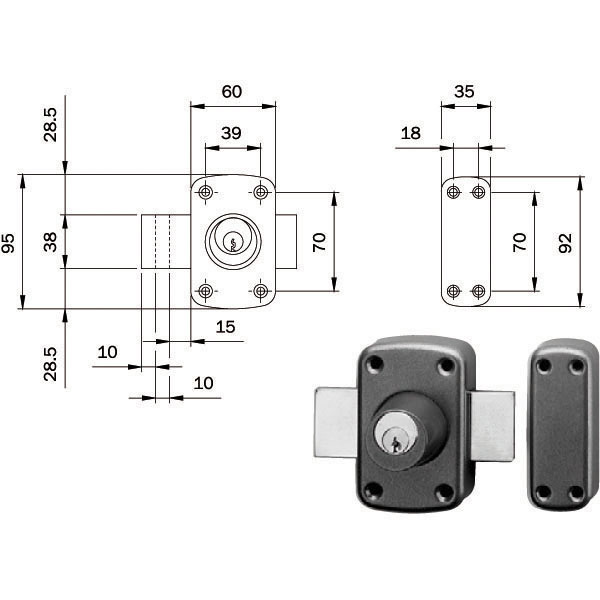 SERRATURA FERROGLIETTO 2 MANDATE       470500 ISEO 470500 ISEO SERR.LEGNO APPLICARE    S ISEO