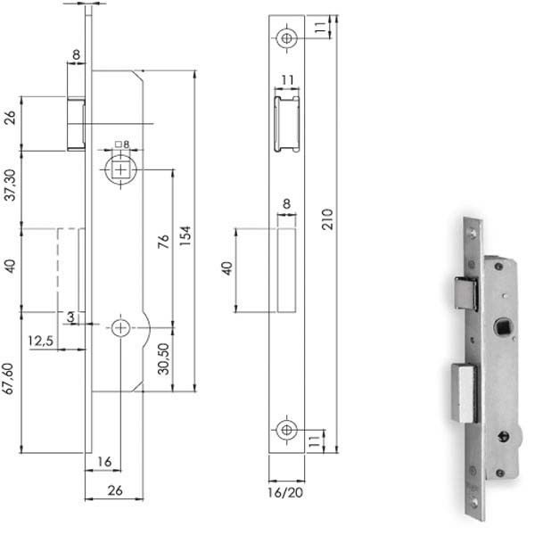 SERRATURA INF.MONTANTI ALL F16 E16      90131 FIAM 9013116 FIAM SERR.ALL/FERRO INFILARE S FIAM SERRATURE