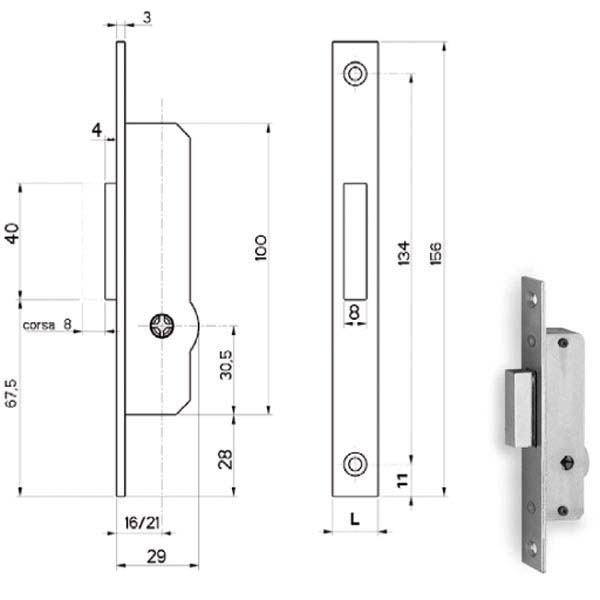 SERRATURA INF.MONTANTI ALL F16 E16 KA   90334 FIAM 9033416 FIAM SERR.ALL/FERRO INFILARE S FIAM SERRATURE