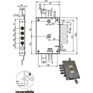 SERRATURA SIC.TRIPLICE DX DM E63      614/280 MOIA 614/280D MOIA SERR.BLINDATE           S MOIA SERRATURE