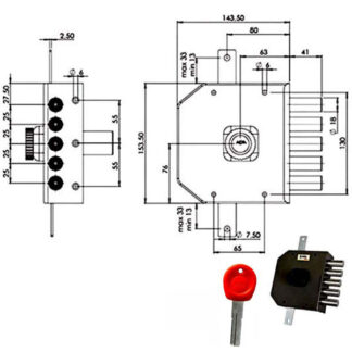 SERRATURA SIC.TRIPLICE DX POMPA         JM423 MOIA JM423DX MOIA SERR.LEGNO APPLICARE    S MOIA SERRATURE