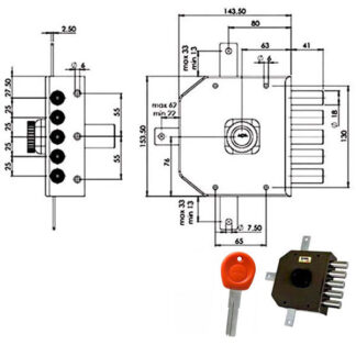 SERRATURA SIC.QUINTUPL.SX POMPA         JM425 MOIA JM425SX MOIA SERR.LEGNO APPLICARE    S MOIA SERRATURE