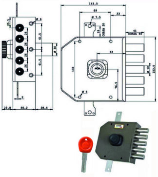 SERRATURA SIC.TRIPLICE DX POMPA         JA423 MOIA JA423DX MOIA SERR.LEGNO APPLICARE    S MOIA SERRATURE