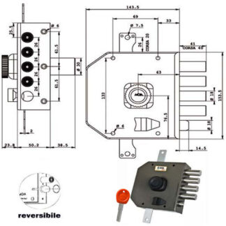 SERRATURA SIC.TRIPLICE DX POMPA         JA424 MOIA JA424DX MOIA SERR.LEGNO APPLICARE    S MOIA SERRATURE