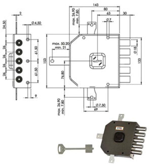 SERRATURA SIC.QUINTUPL.DX DM A415 MOIA A415DX MOIA SERR.LEGNO APPLICARE S MOIA SERRATURE
